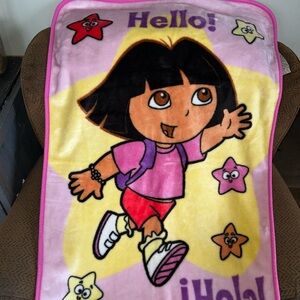 EUC Vintage Dora the Explorer Hola Hello Stars Plush Toddler Blanket 31” X 42”